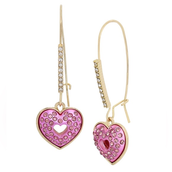 Betsey Johnson Pave Heart Crystal Dangle Drop Earrings NWT - Picture 9 of 10